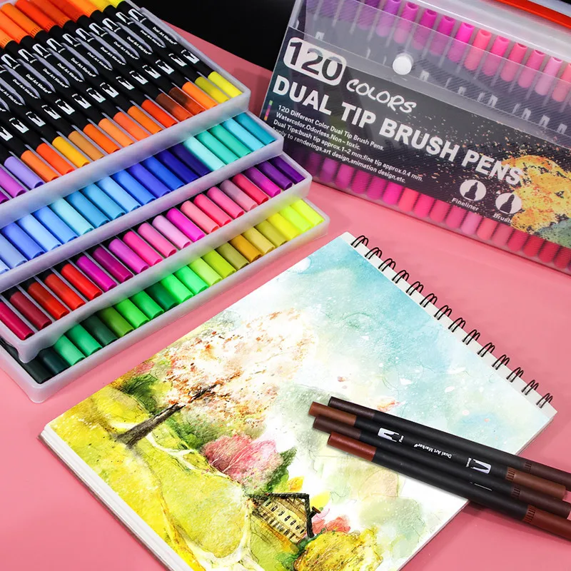PROD 1005002020961642 24/36/48/60/72/100/120Color FineLiner Dual Tip
Brush Pen Drawing Painting Watercolor Art Marker For School Stationery
Supplies
