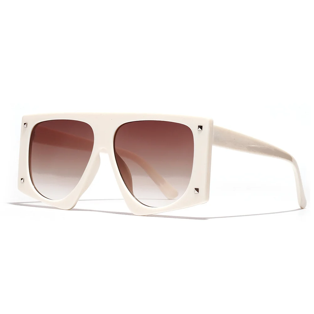 OVZA новые женские крупные солнцезащитные очки фирменные дизайнерские модные большие солнцезащитные очки мужские панк крутые очки прямоугольные S1020 - Цвет линз: Бежевый