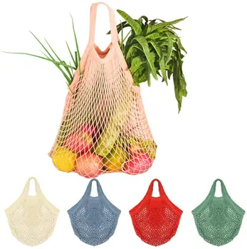 

5Pcs Net Cotton String Shopping Bag Reusable Mesh Market Tote Organizer for Grocery Produce Storage Beach Toys Fruit Vegetable