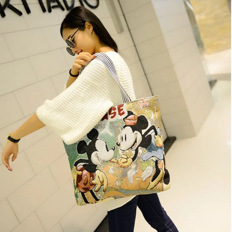 

Disney Mickey Mouse handbag shoulder Cartoon Large Capacity Shopper stitch Canvas lady cute women bag crossbody bags for women