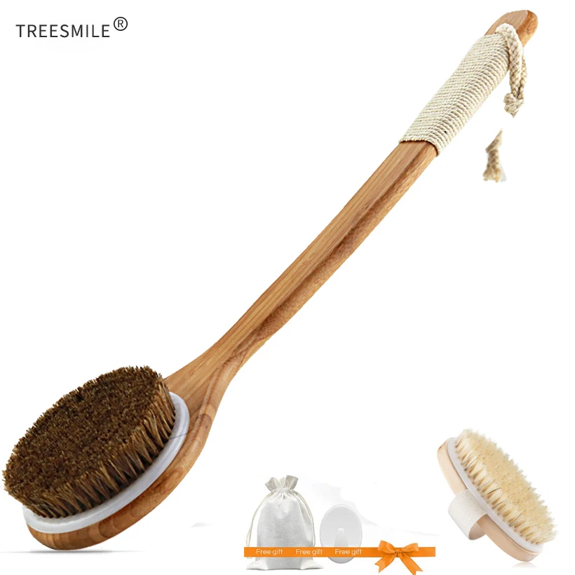 

TREESMILE Exfoliating Wooden Body Massage Shower Brush Natural Bristle Bath Brush SPA Woman Man Skin Care Dry Body Brush D40