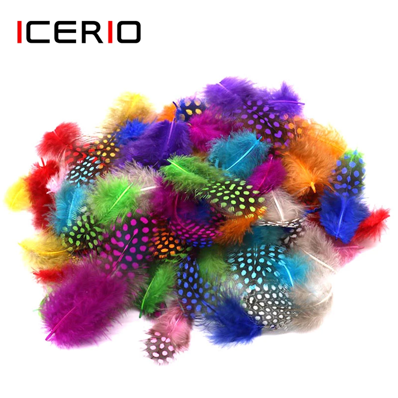 Icians 50Pcs Colori Misti Guinea Pearl Hen Piume Spey Mosche Tailing Guance Streamer Wet Dry Fly Materiale Legante