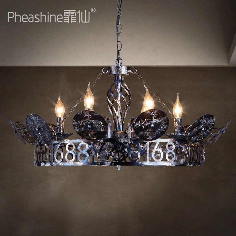 

Retro living room dining room 6 iron chandeliers American style industrial shopping mall stage art lamp