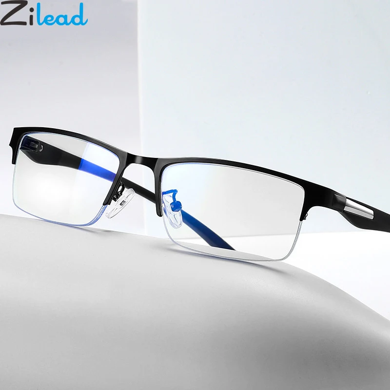 

Zilead Ultralight Alloy Anti Blue Light Glasses Frame Men Business Half Frame Optical Sepectacles Computer Goggles Eyeglasses