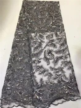 

Latest French Nigerian Lace Fabric High Quality gray Sequins African Laces Fabric for Wedding FZ113