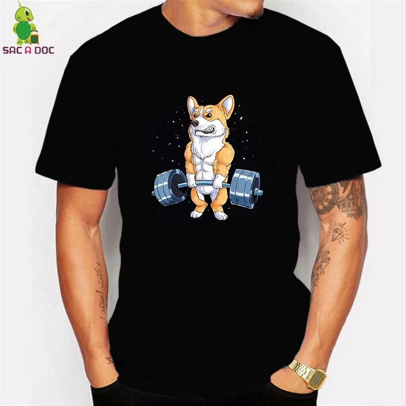 Футболка мужская Camisetas забавная тенниска с принтом корги и тяжелой атлетики топ