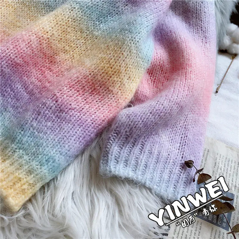 brown sweater Rainbow Cashmere Sweater Women Pullover Spring 2021 Women Sweater Loose College Style Knitted Sweater Top Colorful Thin Section ladies cardigans