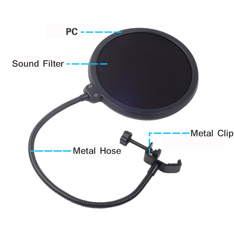 Pop Filter Studio Microphone Recording Spray Guard Double Mesh Screen Windscreen Studio Professional Swivel Mount Diameter 155MM dynamic microphone