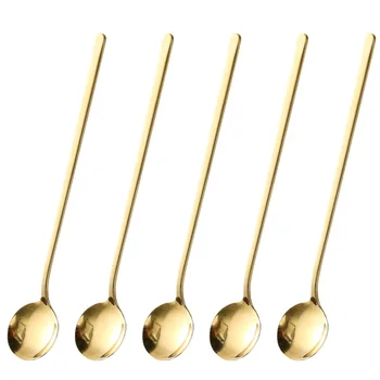 

5 Pcs Dessert Spoon Long Handle Spoon Round Spoon Ice Spoon Cake Spoon for Home Dessert Cafe Shop
