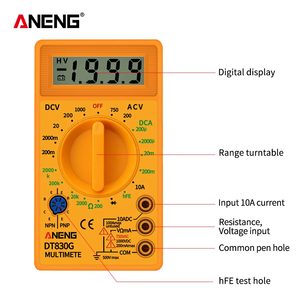 Цифровой мультиметр ANENG DT830G карманный измеритель переменного/постоянного тока