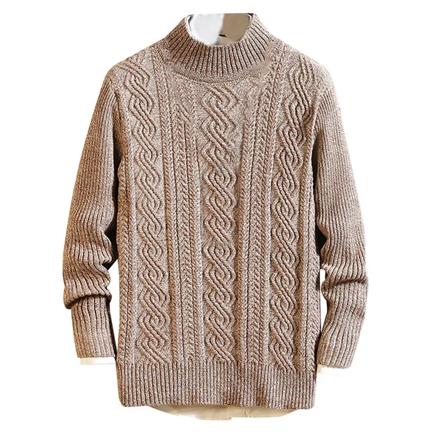 Khaki New Sweater Men Long Sleeve Pullover Outwear Man O-Neck Sweaters Tops Slim Solid Fit Knitting Clothing 4 Colors - Color: Khaki