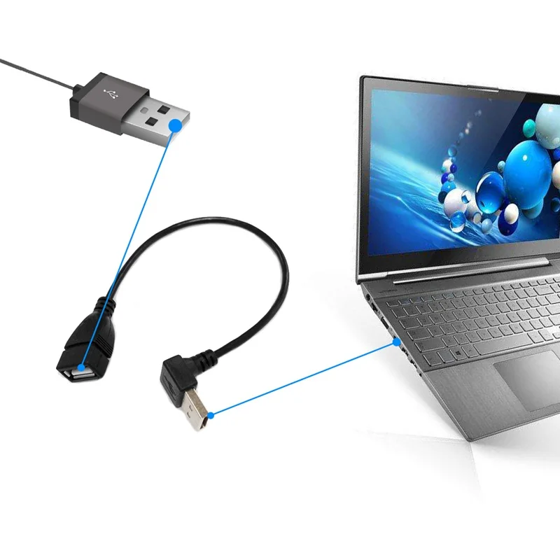 Кабель-удлинитель USB2.0 от штекера к гнезду 25 см 90 градусов локоть удлинительная линия от штекера к матери