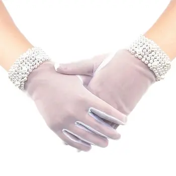 

In Stock Translucent Finger Bride Gloves Women Wedding Accessories Pearl Wedding Dress Bride Glove