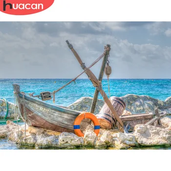 

HUACAN 5D DIY Diamond Painting Scenery Boat Cross Stitch Diamond Embroidery Landscape Sea Full Square Rhinestone Home Decor Gift