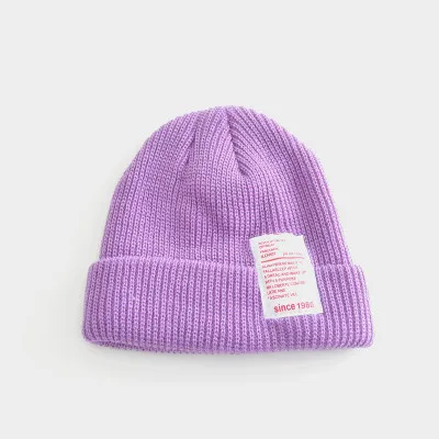 Новая детская однотонная шапка хип-хоп вязаная шапка детская теплая осенне-зимняя шерстяная шапка однотонные цветные наушники шапка черепки шапки - Цвет: Purple