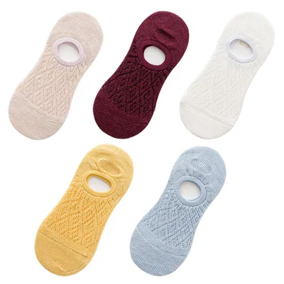 5 Pairs/Set Women Silicone non-slip invisible Socks Summer Solid Color Mesh Ankle Boat Socks Female Cotton Slipper No show Socks warm socks for women Women's Socks