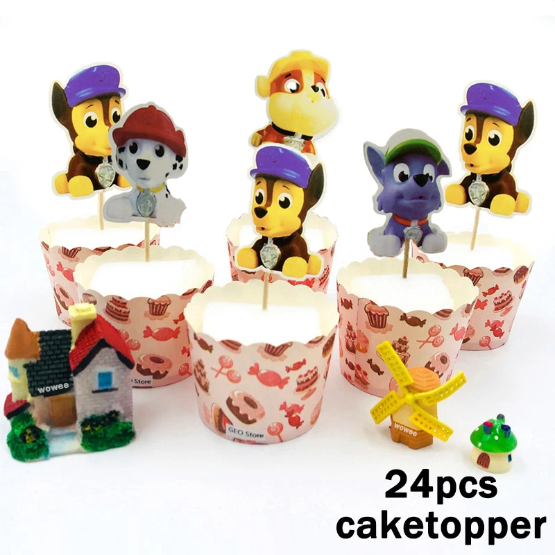 24Caketopper 1 шт./компл. «Щенячий патруль» с рисунками из мультфильма «Щенячий патруль» детский душ дети День рождения украшения поставки картон торт St 24 кексы 3 яруса кружевных - Цвет: 24Caketopper