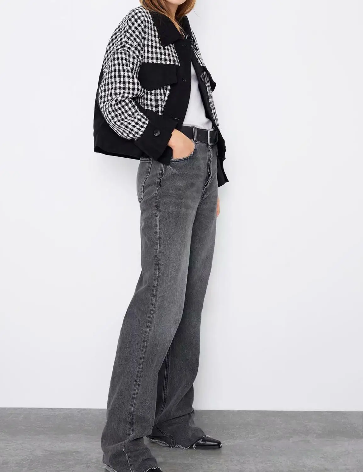Звезда Светлячок дикий лацкане полосатый короткий жакет женский Осень уличный Повседневный тонкий карман стеганая куртка