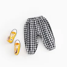 Childrenswear Baby Men And Women Children Plaid Drawstring Top Anti-mosquito ku bao Casual Pants CHILDREN'S Trousers