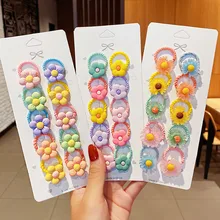 

10PCS/Set Girls Cute Cartoon Flower Small Elastic Hair Bands Kids Ponytail Hair Tie Rubber Bands Fashion Hair Accessories Set