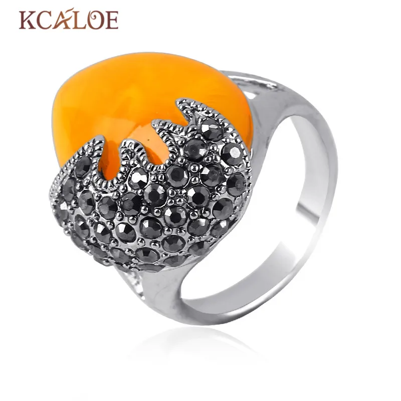 Женское Винтажное кольцо KCALOE желтое/красное/зеленое из натурального камня со