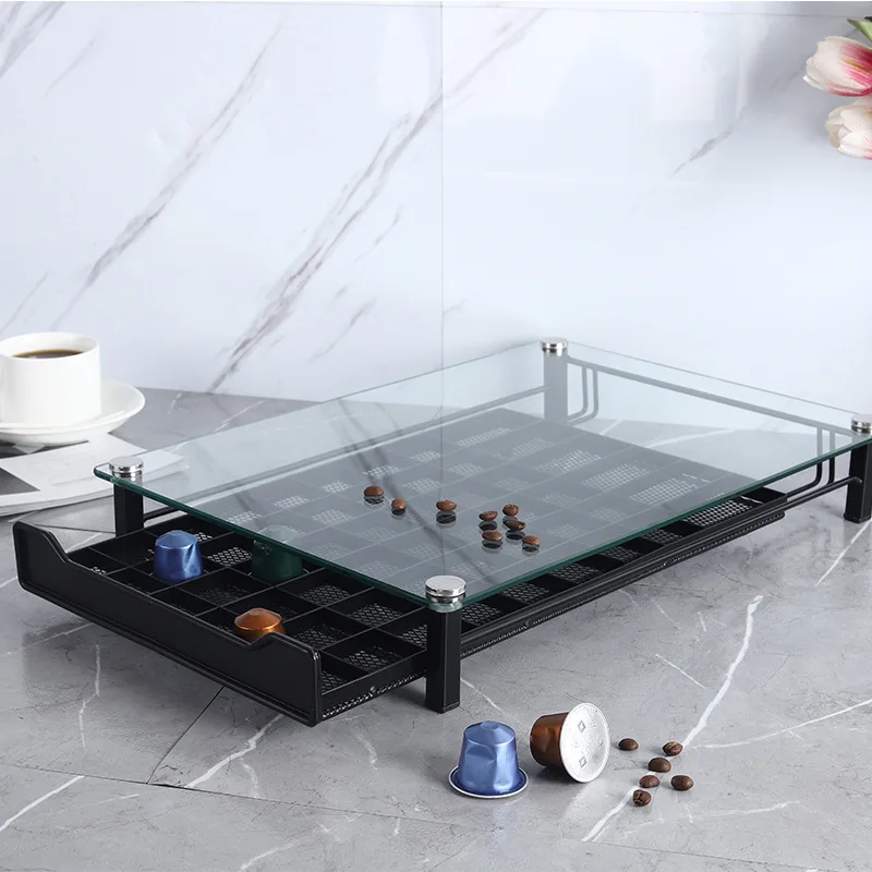 Portacapsule Caffè Con Cassetti Per 50 Capsule Nespresso - Contenitore In Legno E Nero Per Stazione Caffè - 2