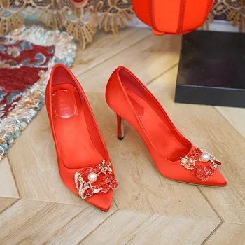 

2020 Brand Design Luxury pearl High Heels Women Shoes Pointed Toe Ladies Shoes Wedding Shoes