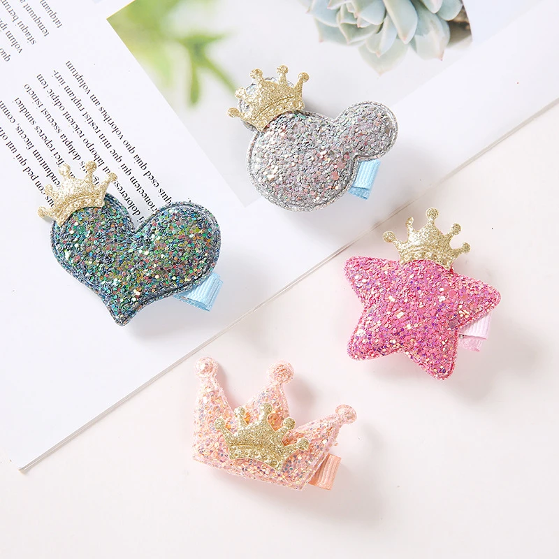 

Cute Girls Children Shiny Hair Clips Headdress Fabric Side Clip Star Shape Hair Accessories Crown Princess Sequins Hairpins