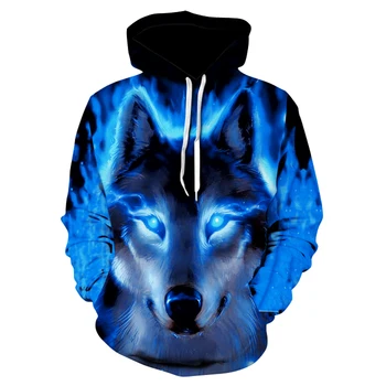 

New trend casual printed crew-neck hoodies for men and women fashion 3D animal shine Wolf sports hoodies