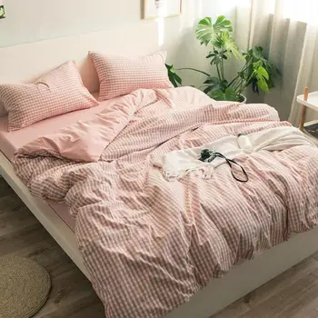

1Pcs 100% Cotton grid Duvet Cover Super King Size Bed Quilt Cover Case bedclothes cotton duvet covers 220x240cm