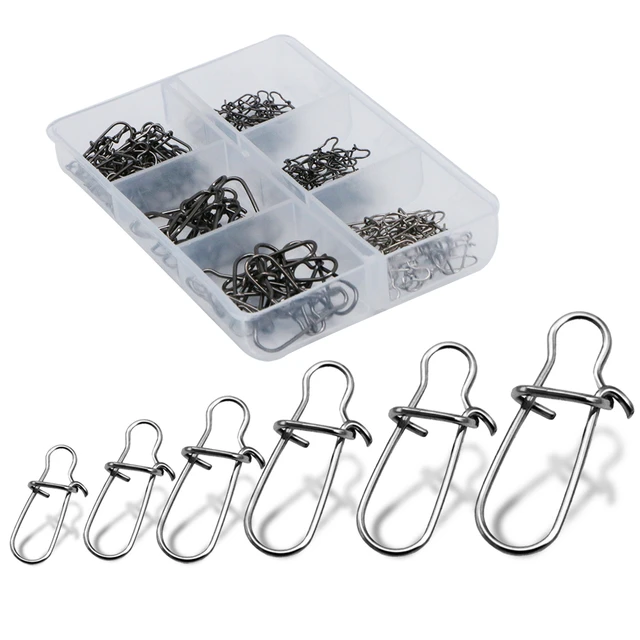 120pcs/box 6 Size Snap Stainless Steel Hook Lock Pin Swivel Solid Ring  Safety Snaps Fishing