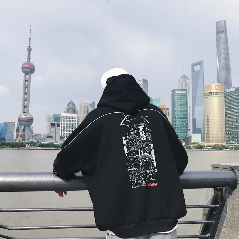 YUECHEN/осенне-зимние мужские повседневные Молодежные свободные бархатные толстовки с капюшоном и рукавами «летучая мышь» и карманом Harajuku