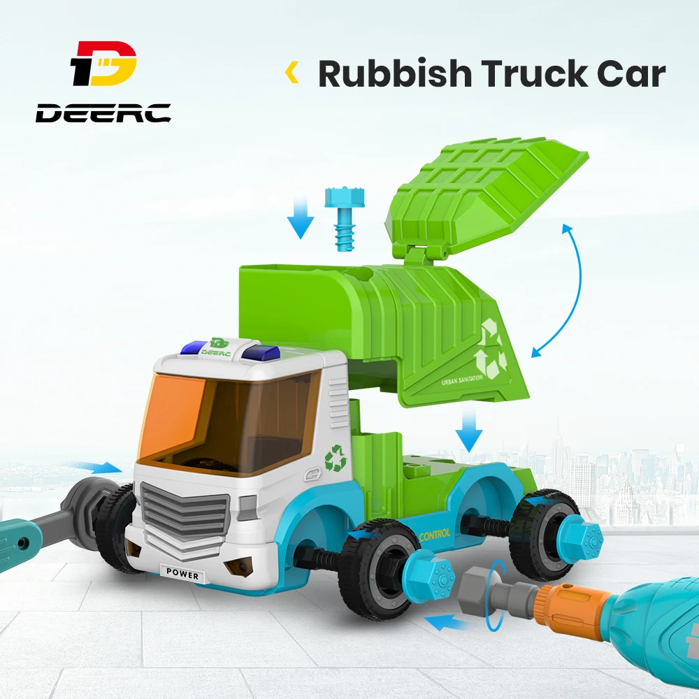 DEERC RC Car Sanitation Rubbish Garbage Truck Disassembly oys Tool Cars