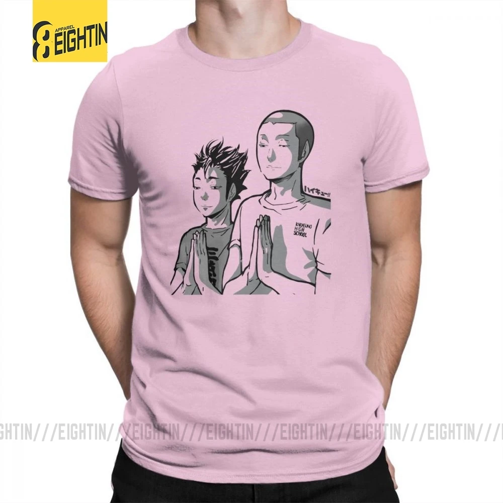 Haikyu, футболки, тананоя, Молящиеся футболки, короткий рукав, вырез лодочкой, Мужская простая комическая футболка, очищенный хлопок, высокое качество, большая - Цвет: Розовый