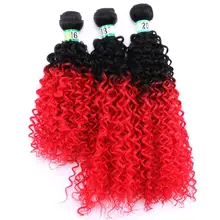 Афро кудрявые вьющиеся волосы, вплетаемые черно-красным цветом Омбре, высокотемпературные синтетические волосы для наращивания, 70 г/шт., двойной пучок волос