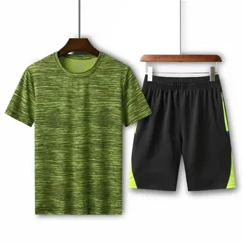 

Summer 2PC Set Tracksuits For Men Short Sleeve T Shirts Two Piece Tops+ Shorts Suit Sportswear Set Casual Basic Plus Size