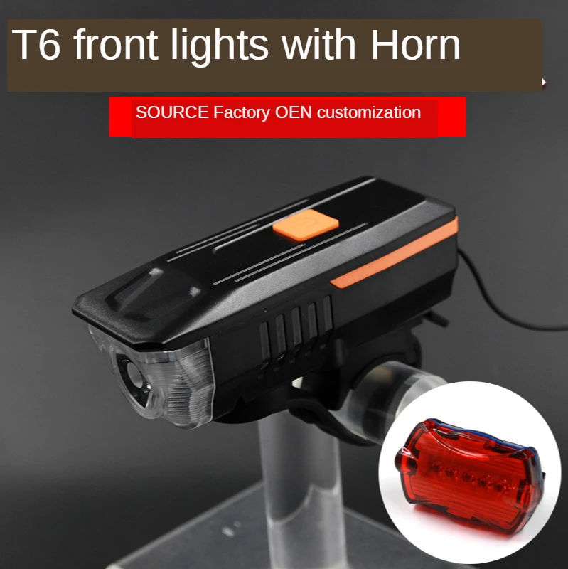 

Bicycle Front Light Set USB Rechargeable Rear LED Lamp Torch Waterproof Taillight Bicycle Flashlight Warning Lights With horn