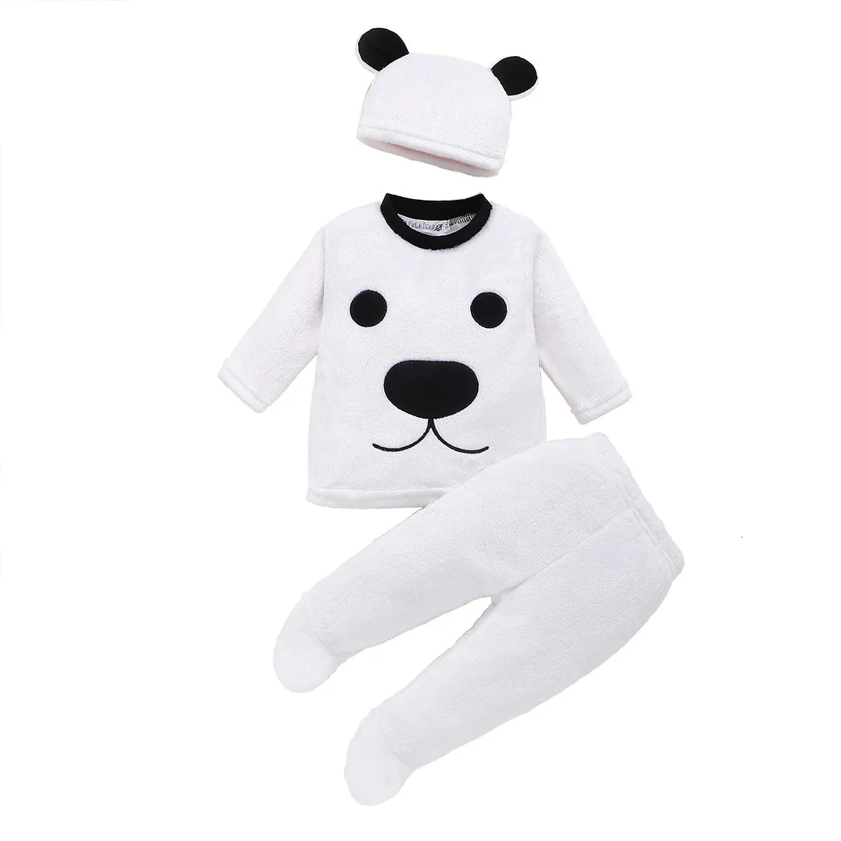 Newborn Baby Kids Jumpsuit Cute Bear Fleece Warm Top Pant Cap Clothing Children Hooded Romper Lovely Toddler Girls Boys Clothes - Цвет: three piece