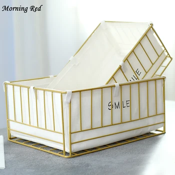 

Desktop Receiving Box INS Iron Art Storage Basket Makeup Organizer Luxury Cosmetics Mask Storage Boxes Office Sundries Basket