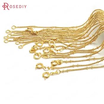 

(37947)2PCS Full length 45CM 24K Gold Color Copper with Round Spring Clasps Finished Necklace Chains Jewelry Making Supplies