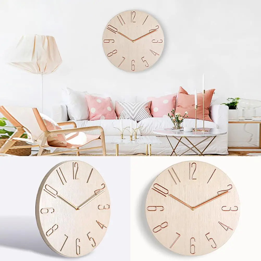 Modern Wall Clock Continuous Second Hand 3D Numbers Hanging For Home