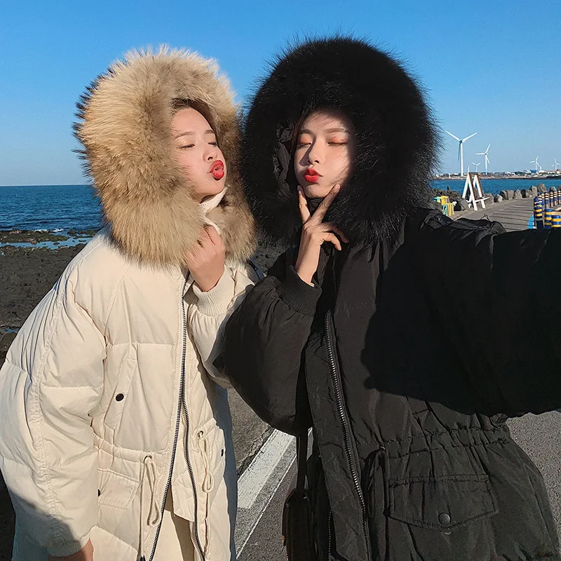 

[Run !] Two-color Large Fur Collar Drawstring Waist Hugging down Jacket Cotton-padded Clothes 8608/Z1898/P145 Control 218