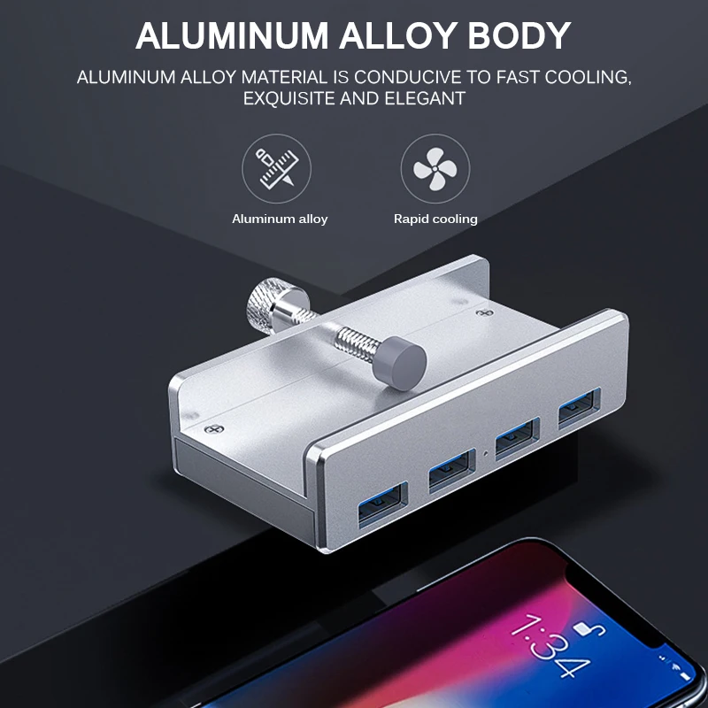 Профессиональный 4-портовый usb-хаб USB 3,0 концентратор для зарядки дизайн зажим алюминиевый сплав 4 порта портативный размер туристическая станция для ноутбука