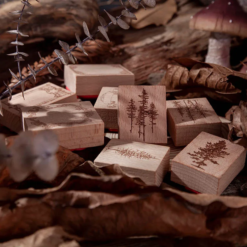 Vintage Wooden Rubber Stamps Moolight Forest Decorative Wooden Rubber