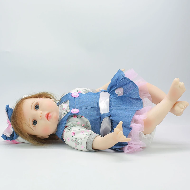 55 см Reborn Baby Doll игрушка мягкий силиконовый синий платье ткань тело мохер волосы реалистичные Новорожденные Кукла Малыш Дети Подарки