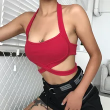 Европейский и американский женский сексуальный открытый пупок сексуальный бюстгальтер с перекрестной шеей нижнее белье ремень жилет