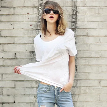

Women's Wear Thin Bamboo Cotton Tees for Female Summer t Shirt Female Short Sleeve Loose Round Neck womens tops pullovers Z2
