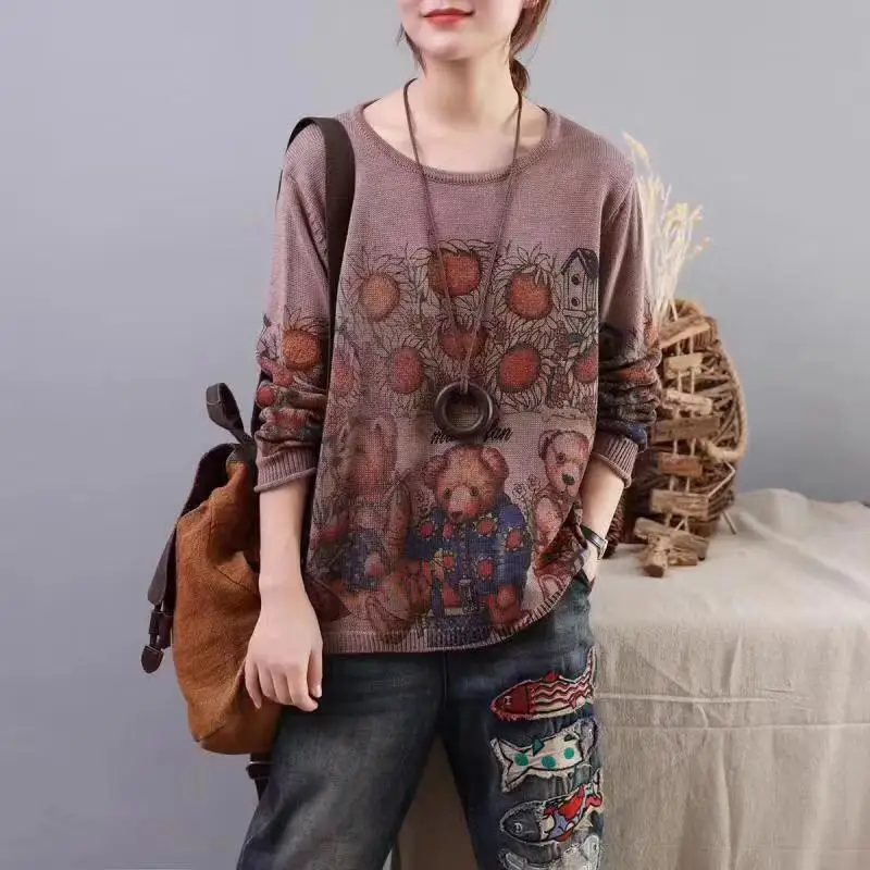 QQ0788-Pale Mauve Зимняя трикотажная Женская одежда, трикотажная куртка с принтом, топ, пальто, весна-осень, пуловер, джемпер, толстовка - Цвет: QQ0788-Pale Mauve