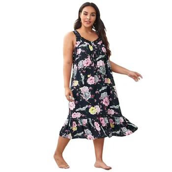 

Women's Clothes 2020 Plus Size Sleeveless Printed Floral Nightdress Casual Long Skirt XL-4XL