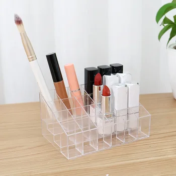 

14.3*9.5*7.3*4cm Lipstick Storage Bag Makeup Storage Rack Household Simple Transparent Compartment Porous Lipstick Rack